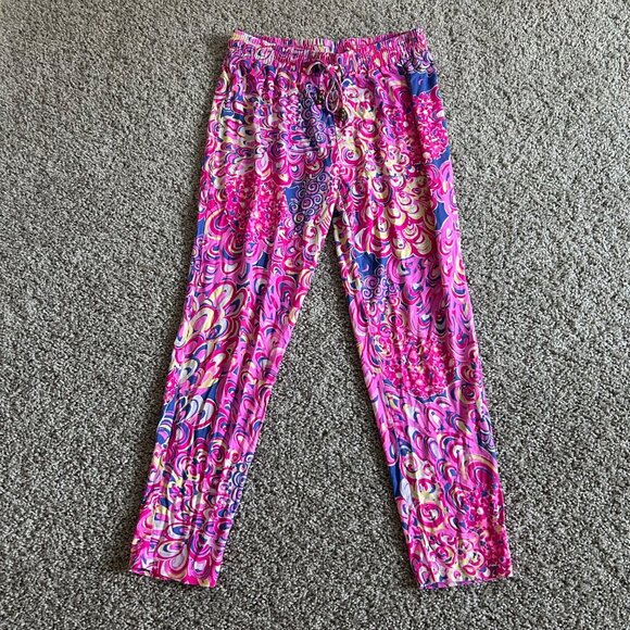 Lilly Pulitzer Womens Sz M Pink Multicolor Elastic Waist Drawstring Lounge Pants - Picture 8 of 8
